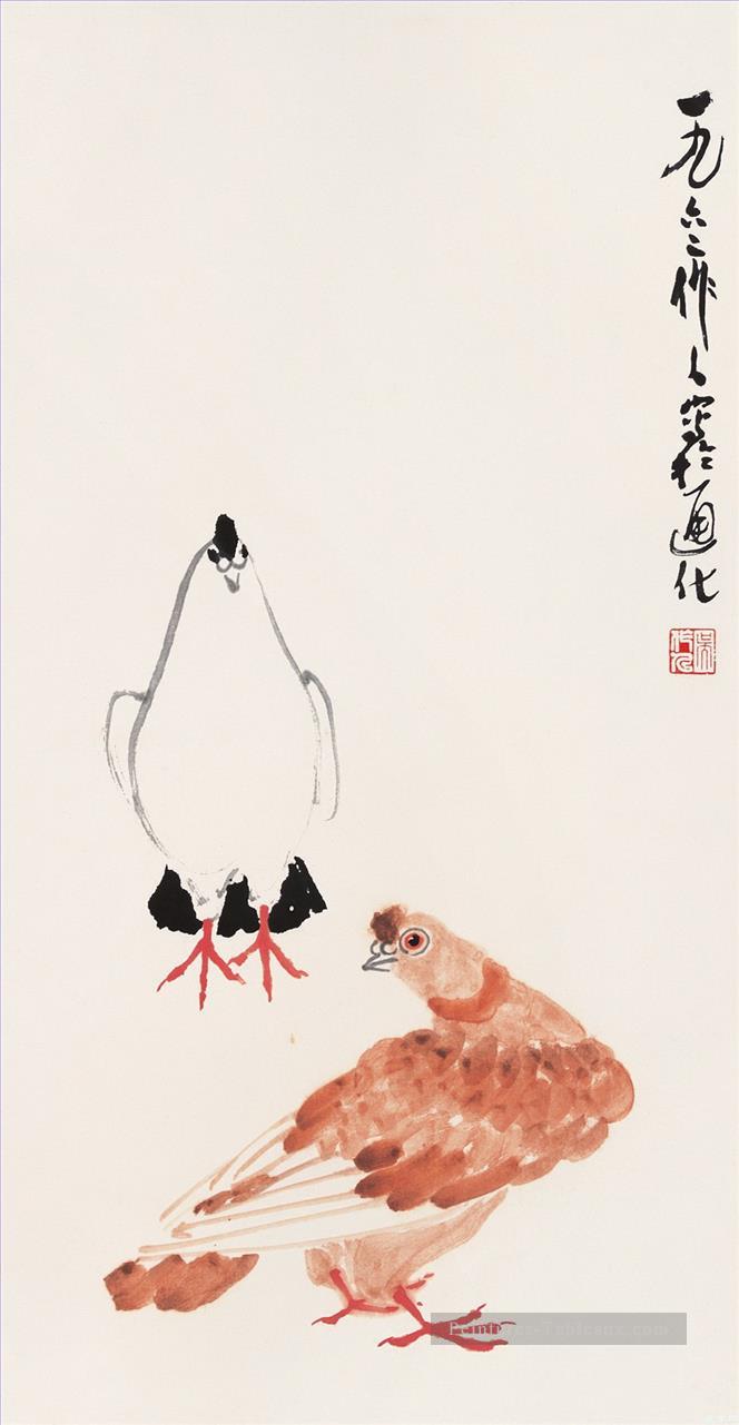 Wu Zuoren coq et poule ancienne Chine à l’encre Peintures à l'huile